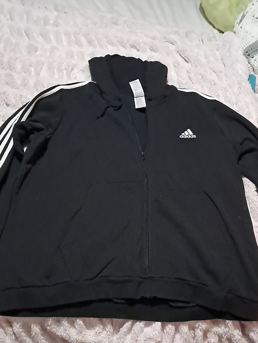 adidas Black Varsity Zip Jacket with White Stripes